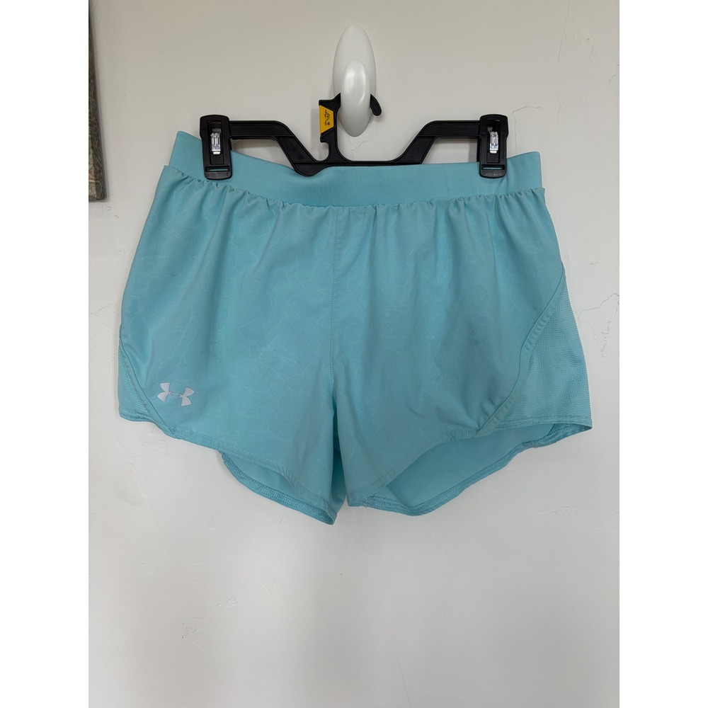 Under Armour HeatGear Women Running Shorts Aqua Blue Loose Fit Reflective Medium